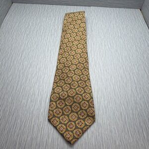 Paul Stuart Tie Italian Silk Geometric Medallion‎ Print Green Brown Classic